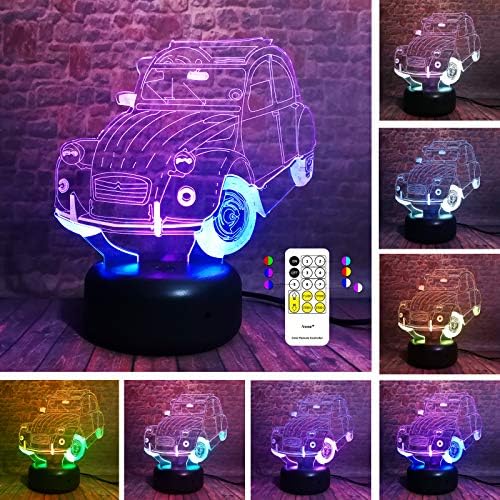 Novelty Dual Color 3D Transformers Dragon Ball Saiyan God Goku Motorcycle Dual Football Car IR Remote Control USB Touch 7 Color Change Table Lamps Child Baby Christmas Decor Gifts (Car)