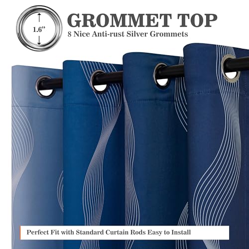 Image of MYSKY HOME Navy Blue and Greyish White 95% Blackout Ombre Patterned Curtains 96 inch Long 2 Panels Set for Living /Dining Room Thermal InsulatedGeometric Print Design Grommet Drapes, 52 inch W Each Panel