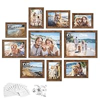 SONGMICS Picture Frames with 16 Mats, Set of 10, Photo Frames with Two 8x10, Four 5x7, Four 4x6 Frames, Hanging or Tabletop Display, MDF and Glass, 12 Non-Trace Nails, Rustic Brown RPF049X01