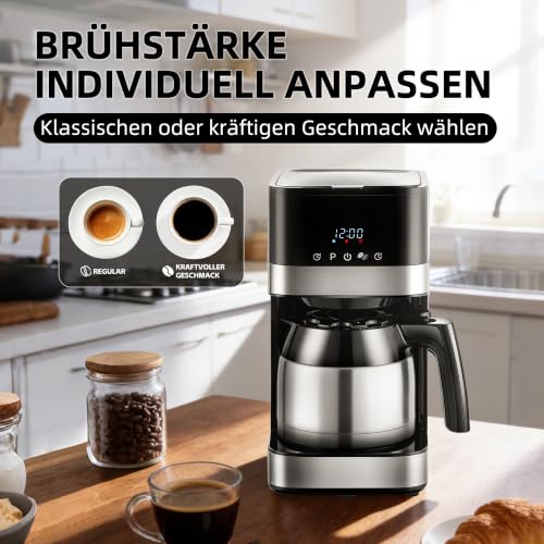 KEINVE Filterkaffeemaschine mit Thermokaraffe, 1 Liter, 900W, Edelstahl – Ansicht 2