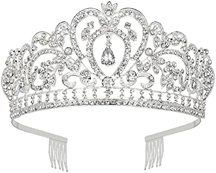 Makone Silver Crystal Crowns and Tiaras with Comb for Girls or Women Queen Crown Princess Hair Accessories Christmas Birthday Halloween Party Wedding Tiaras Valentines Gifts(Style-6)
