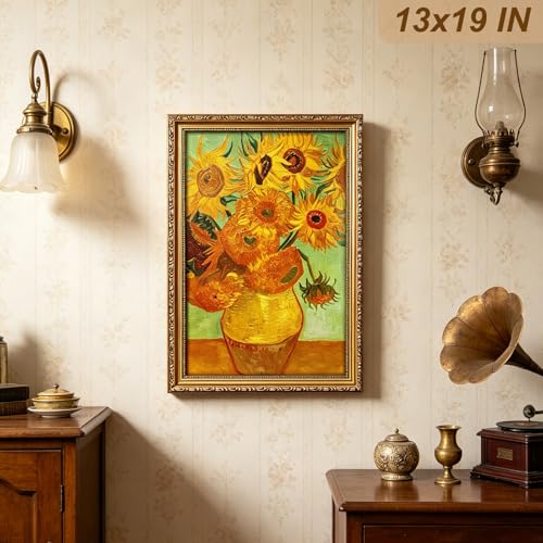 Image of FJXMFRAME 13x19 Picture Frame Gold Vintage Picture Frames Wood | Shatter-resistant Plexiglass, Wall Hanging