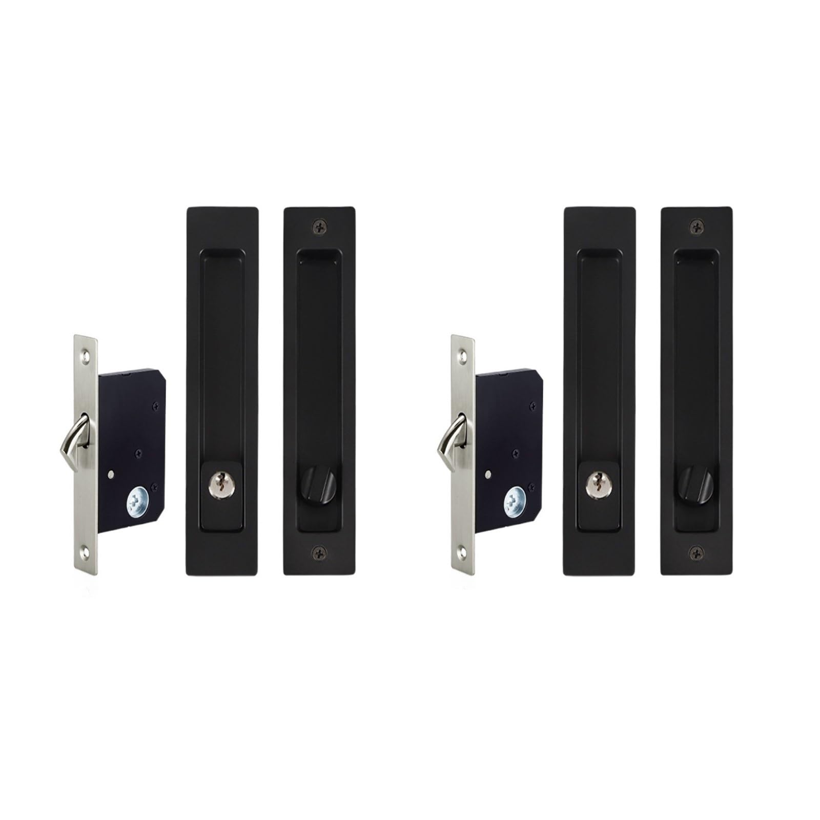 DFHEsdfD Door Handles, 2 Pack Keyed Patio Sliding Set Invisible Recessed Handle Latch Pocket for Barn Wood Furniture Hardware Door(Black)