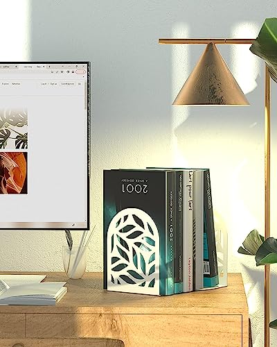 Image of Heavy Duty Book Ends to Hold Books | Decorative Bookends for Shelves| Premium Book Stoppers for Home, Office, School | White | 1 Pair | Large