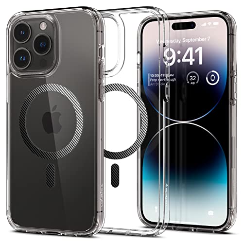 Image of Spigen Ultra Hybrid MagFit Back Cover Case for iPhone 14 Pro, MagSafe Compatible, Air Cushion Technology - PC+TPU | Carbon Fiber