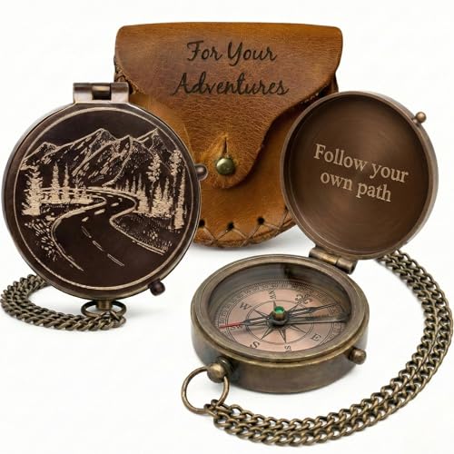 Brújula de Bolsillo de Latón Grabada para Hombres – Brújula Vintage Antigua