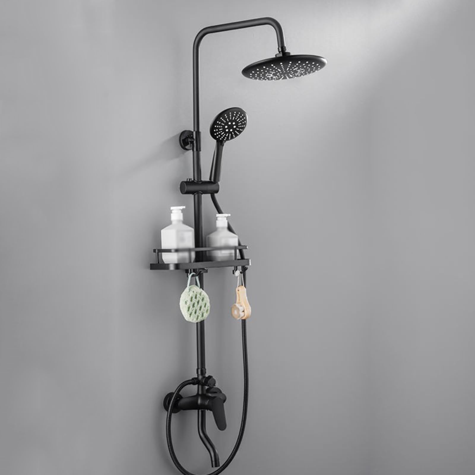 Colonne de douche 3 en 1 ronde BiaoTeng noire avec mitigeur monocommande