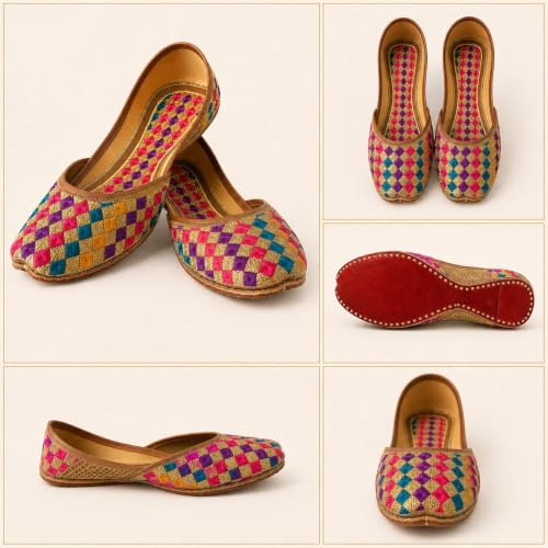 Image of Women's Phulkari Punjabi Jutti Khussa Shoes Ethnic Shoes Rajasthani Mojari