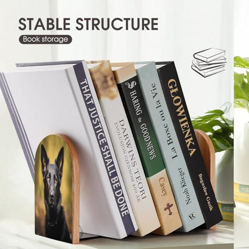 Sujetalibros de madera resistente de pastor alemán negro con base estable 8