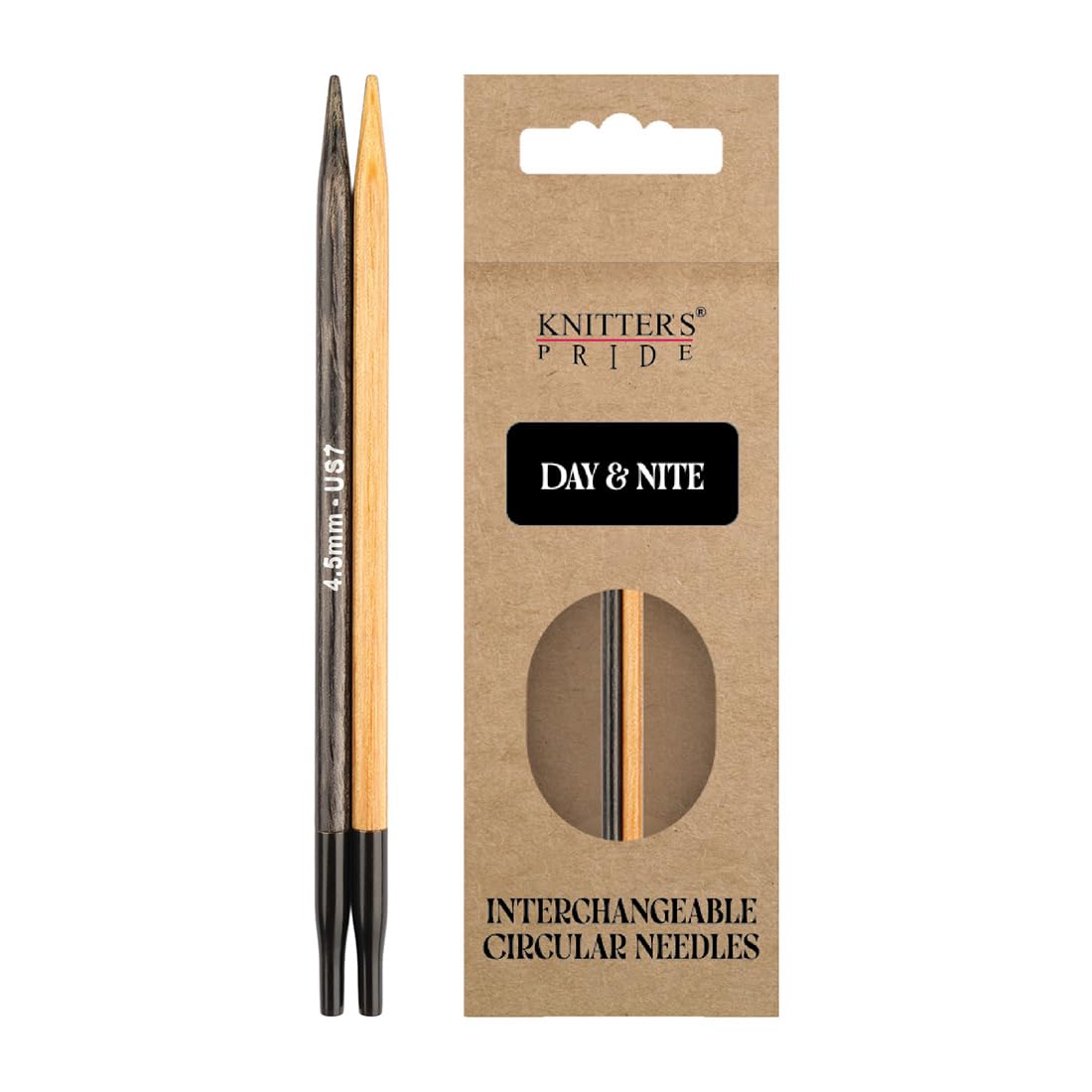 Knitter's Pride Natural/Black Day & Nite Interchangeable Knitting Needle Tip 4.5 Mm, 13 Cm, Black/Brown, 1 Piece