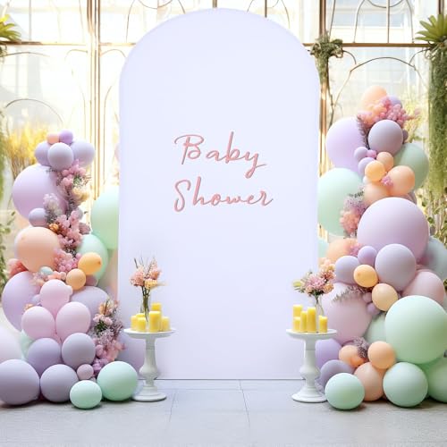 Image of White Arch Backdrop Cover 7.2FT Fitted Polyester Arch Covers Stretchy Backdrop for Wedding Birthday Party Decoration Baby Shower Banquet Ceremony