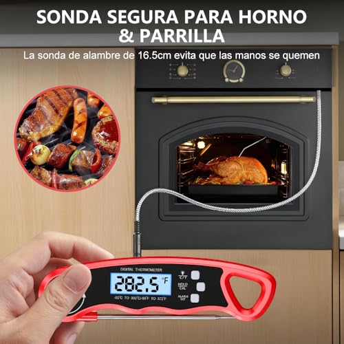 CIRYCASE Termometro Cocina, Termometro Horno Digital de Lectura Rápida & Precisa con 102cm Sonda de Alambre, Calibration & Pantalla LCD, Termometro Barbacoa para Carne, BBQ, Comida, Horno, Liquidos - imagen 3