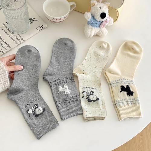 Image of 4 Pairs Women's Cute Crew Socks, Casual Athletic Cotton Puppy Pony Calf Novelty Socks for Women