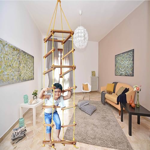 HOMECUTE Rope Ladder For Kids For Physical Activity, Outdoor & Indoor Swing Set Accessories, Wooden Children Climbing Swing Kids Sports Toys For 3 To 10 Years (4 Side Ladder), 38 Cm - Image 2