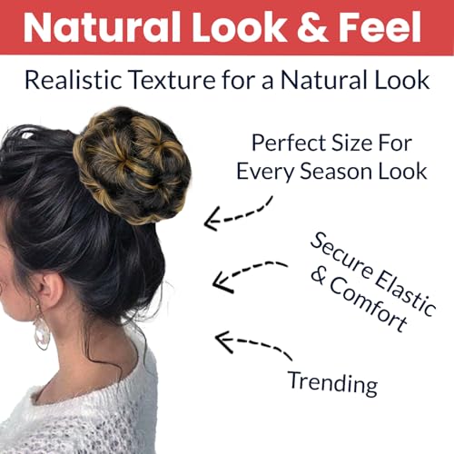 Image of TEMPERIA Hair Buns for Women - Juda Accessories For Women - Hair Buns Clip - Artificial False Fake Hair Donuts Bun Maker Extension - Brown Highlight Shade - Pack of 1