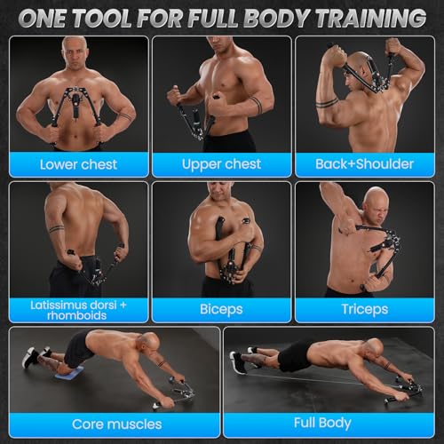 Twister Arm Trainer, 3 in 1 Hydraulic Power Chest Workout Equipment with Ab Roller Wheels and Hooks, Adjustable 22-440lbs Arm Trainer for Men Women, Home Gym Equipment for Full Body Strength Training by WAKISA - Image 5