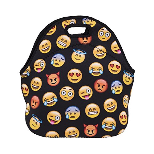 Lunch Bag Box Neoprene School Work Handbag Breakfast Emoji Black [048]