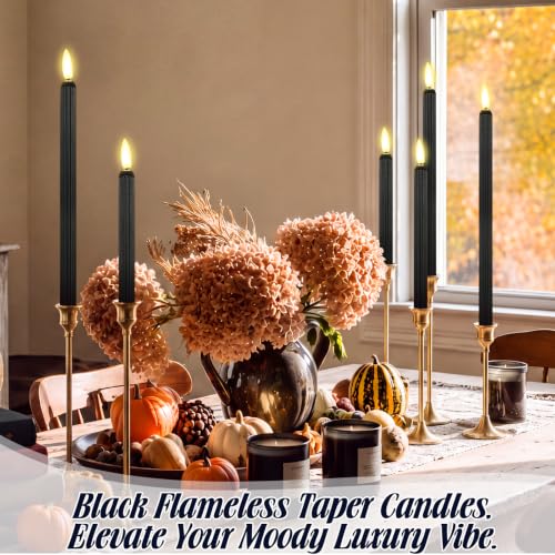 Image of Rossesay 24 Pcs Flameless LED Taper Candles Battery Operated Candle 8.5 inch, 9.65 inch, 10.8 inch, 12.8 inch Flameless Candlesticks Flickering for Christmas Church Wedding Indoor Decoration(Roman Column, Black)