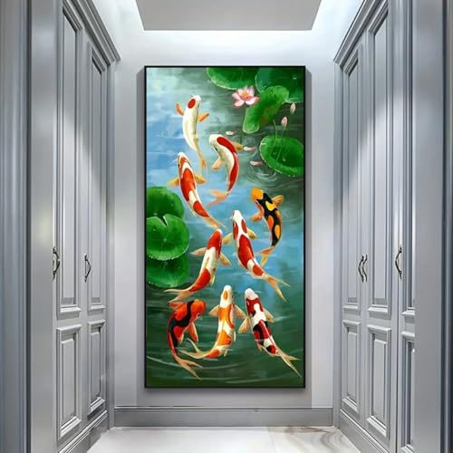 Poster de carpes koi et lotus impression sur toile 30x60 cm pour salon