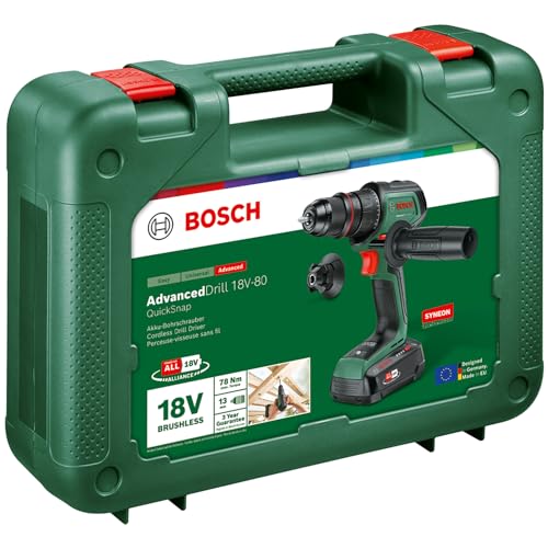 Bosch Perceuse-visseuse sans fil AdvancedDrill 18V-80 (percer et visser ; système 18V ; 78 Nm ; mandrin mét. 13 mm ; embout magnét; poignée aux; avec batterie et chargeur)