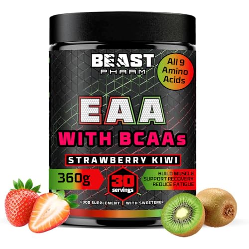 Beast Pharm 9 EAA Amino Acids with BCAA Powder 2:1:1 Ratio - Essential Amino Acids Powder - 360g - EAAs Recovery Drink - 30 Servings - Strawberry Kiwi