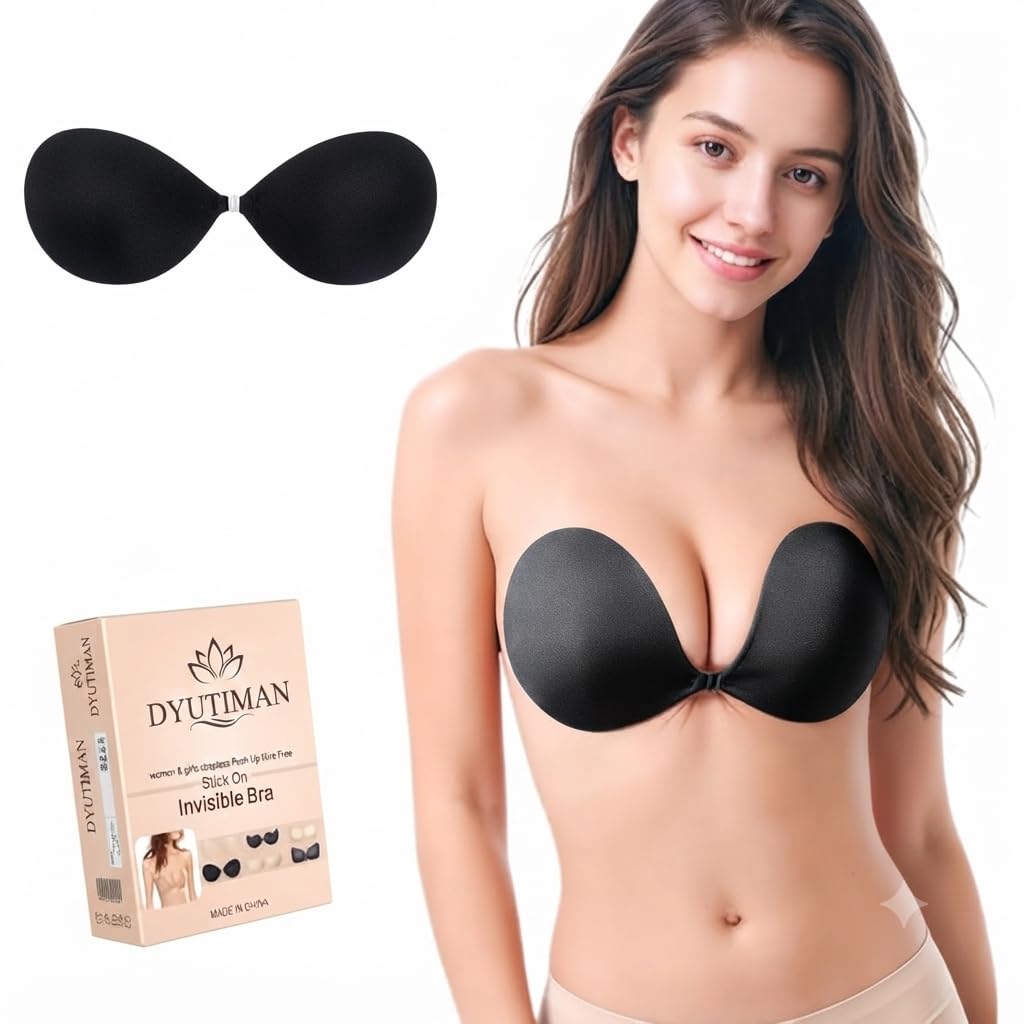 dyutiman Silicone Wire Free Stick-On Padded | Adhesive Strapless Silicone Invisible Push Up Reusable Self Sticky for Backless Dress Stick on - V Shape Multicolour-picture-47