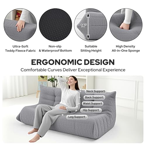 Image of HABUTWAY Bean Bag Chairs Fireside Lazy Floor Sofa,3 Seater,Light Grey