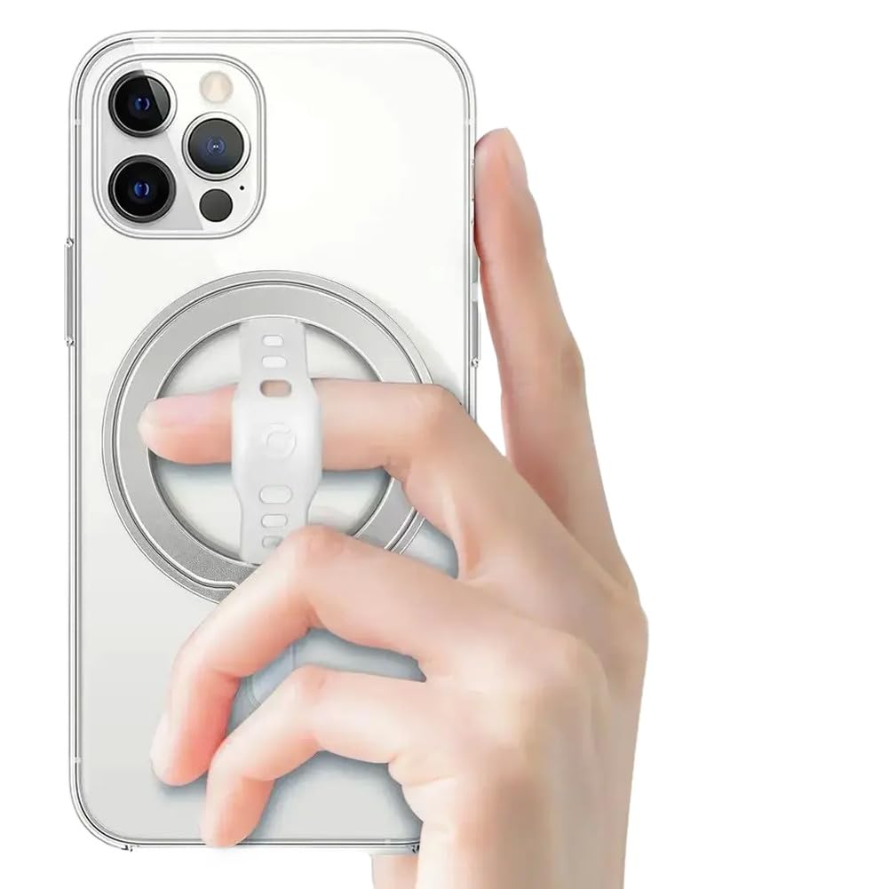 Supporto per telefono ad anello magnetico con supporto per impugnatura wireless e supporto per telefono da auto rimovibile con cinturino da dito(Silver)