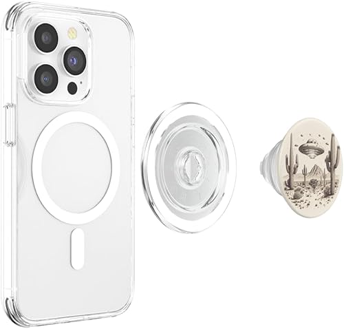 Miniatura 4 de Platillo OVNI Flying Aliens rodeado de cactus PopSockets MagSafe PopGrip para iPhone