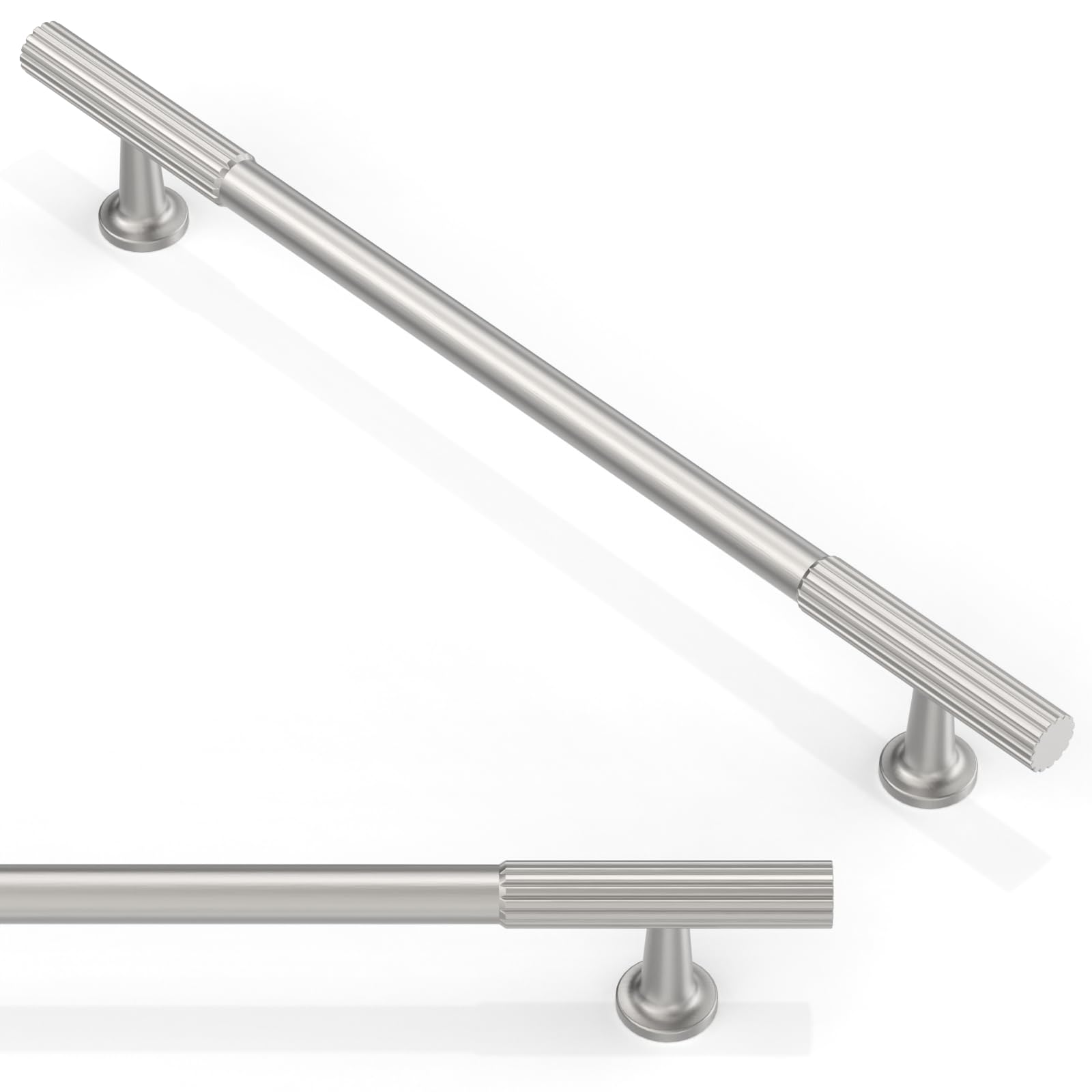 Paquete de 10 tiradores de gabinete de níquel satinado cepillado de 7.5 pulgadas (192 mm), manijas de gabinete de cocina de aleación de zinc sólido para gabinetes de gabinetes y cajones
