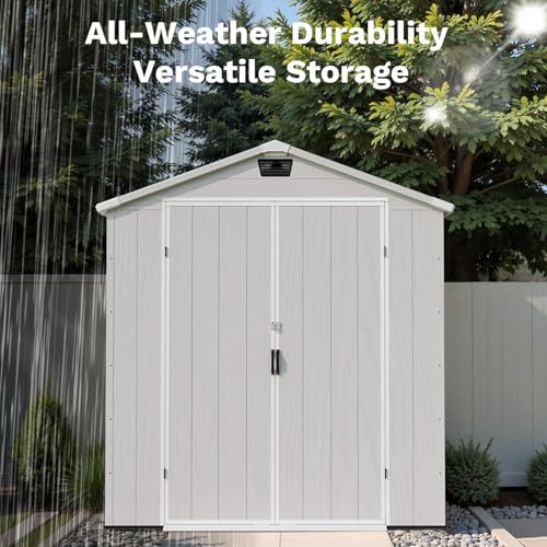 Image of Patiowell 6X4 FT Resin Outdoor Storage Shed with Floor, Light Grey
