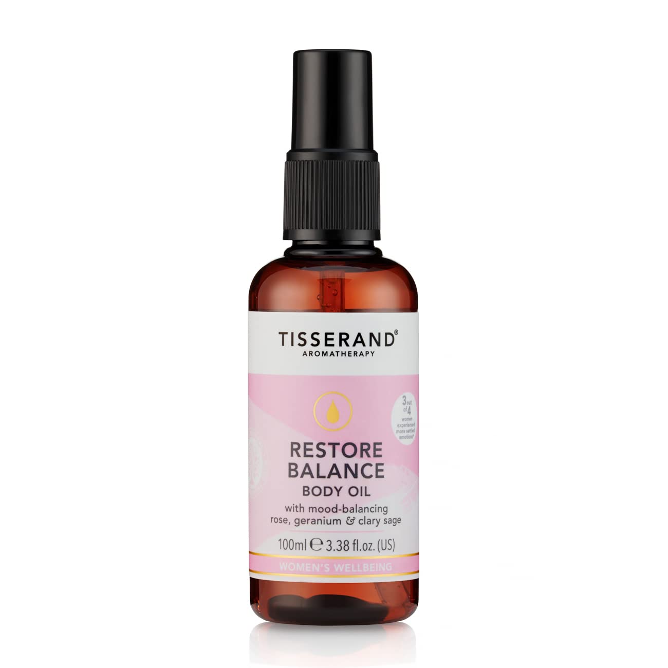 Tisserand - Restore Balance Body Oil - Perimenopause, Menopause & Menstruation Support for Women - Rose, Clary Sage & Geranium - 100% Natural Essential Oils - 100ml