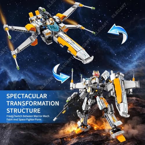 Image of FX-1 Star Fleet Robot Spaceship Building Blocks Set - 704 PCS Transforming Space Robot Construction Toy | STEM Educational DIY Brick Kit for Kids Boys & Girls 6+ | Sci-Fi Spacecraft Model Gift