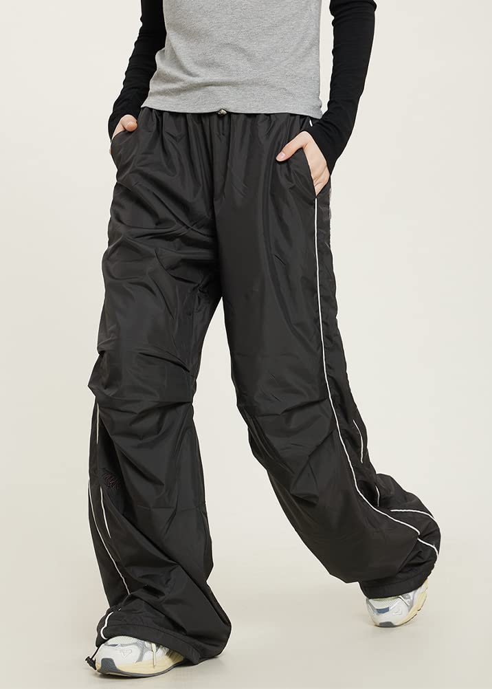 ORANDESIGNE Damen Parachute Hosen Y2k Hosen Baggy Cargohose Fallschirmhose Teenager Y2K Weites Bein Track Pants Vintage Baggy Hosen für Frauen 90er Streetwear Freizeithose Sweathose