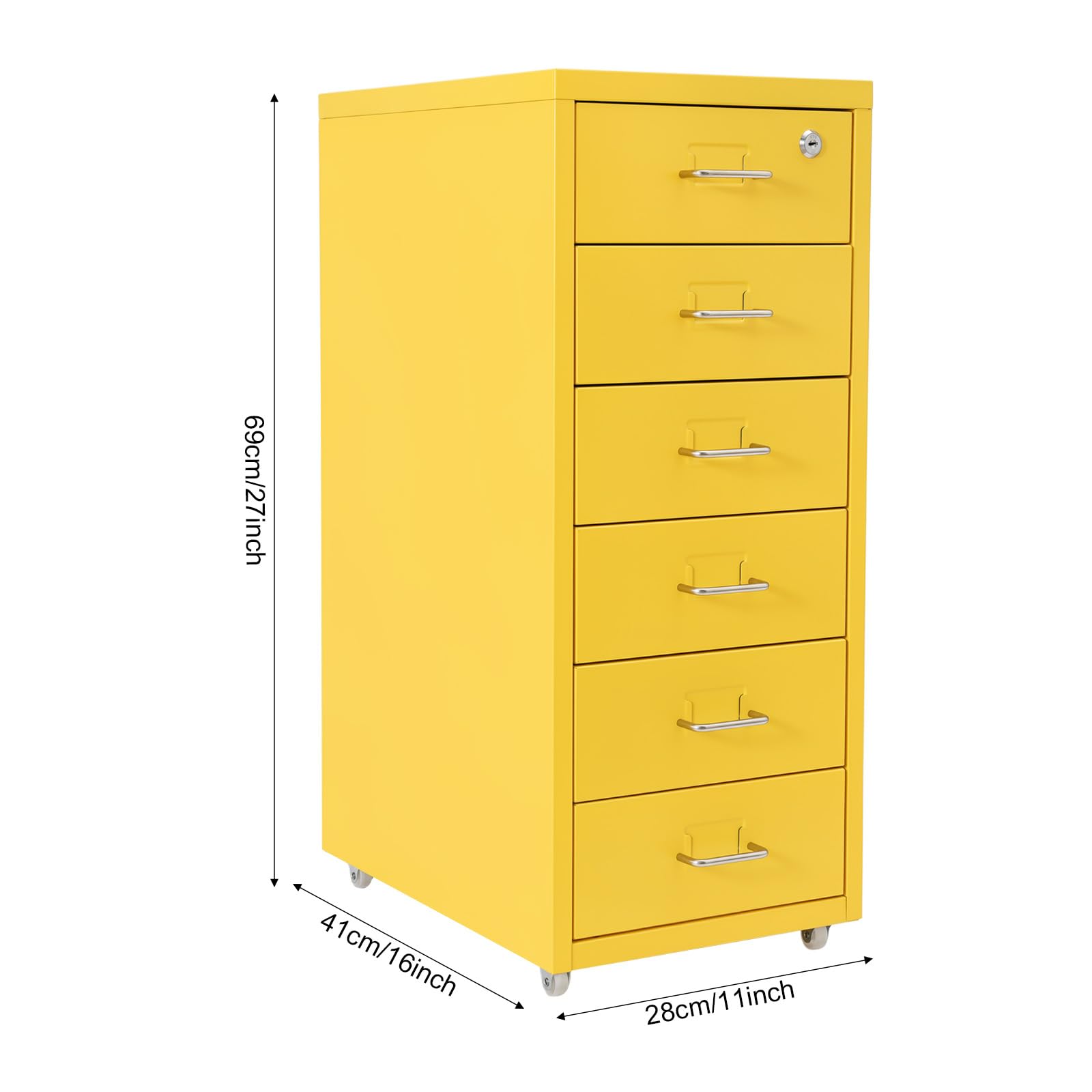 Armadietto in acciaio laminato a freddo, 6 cassetti, serratura con ruote