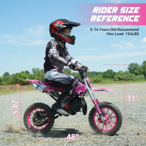 50cc Kids Dirt Bike, 2-Stroke Gas Powered Mini Dirt Bike for Kids 8–14, Off-Road Gas Dirt Bike with Disc Brakes, 2.50-10 Tires, Pull Start - Image 5