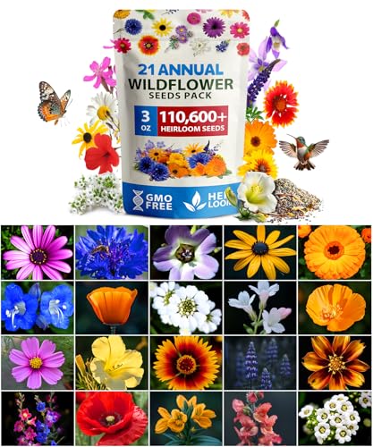 Image of HOME GROWN Wildflower Seeds Bulk Mix | 110,600+ Non-GMO Annual Flower Seed for Planting | 21 Varieties for Butterfly & Pollinator Garden | 3 oz