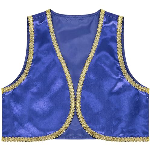 Boys Arabian Prince Tops Waistcoat Vest Kids Fairy Tale Dramas Stage Performance Fancy Dress Ups Blue 12 Years
