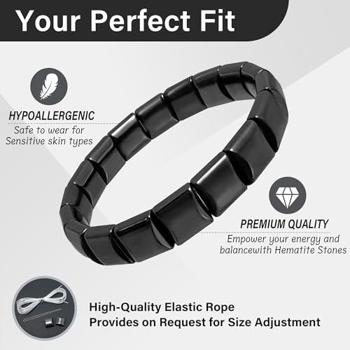 Hematite Bracelet for Men - Reclaim Your Edge & Confidence, Natural Stone for Focus, Courage & Mental Clarity, Stretch Gift Jewelry3