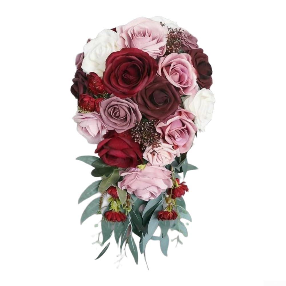 Bouquet di rose artificiali a cascata, 50 cm, in seta, per spose (blu)