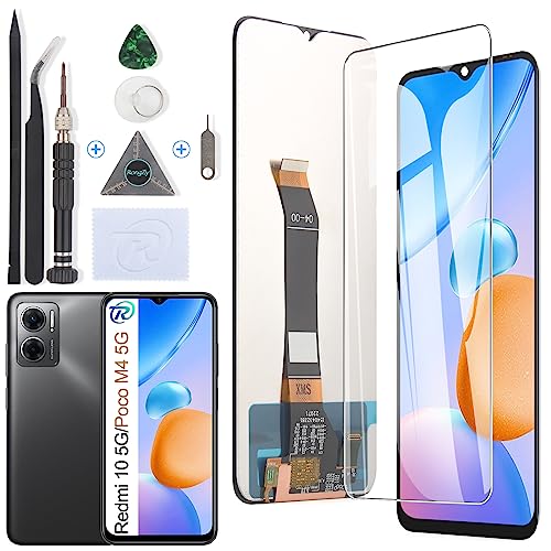 RongZy Display for Xiaomi Redmi 10 5G/Poco M4 5G/Poco M5 LCD Screen Replacement Digitizer Touchscreen Mounted Replacement with Tools (Black)