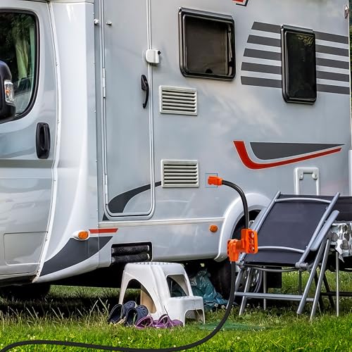 Image of 50 Amp to 110 Volt RV Adapter Cord, Dogbone NEMA 5-15P to 14-50R | RV Electrical Power Adapter with LED Indicator, 10 /3 Gauge Cable, 12 Inch Grip Handle, ETL Listed for Camper Travel Trailer