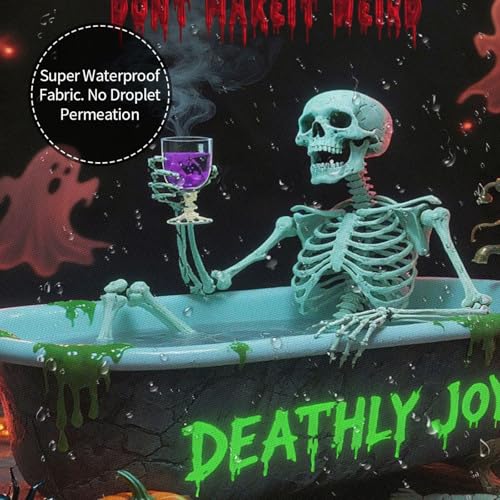 Funny Skull Skeleton Shower Curtain for Scary Halloween Decorations Gothic Spooky Ghost Pumpkin Waterproof Fabric Shower Curtains with Hooks for Horror Bathroom Decor Haunted House Props 72x72Inch - image 5
