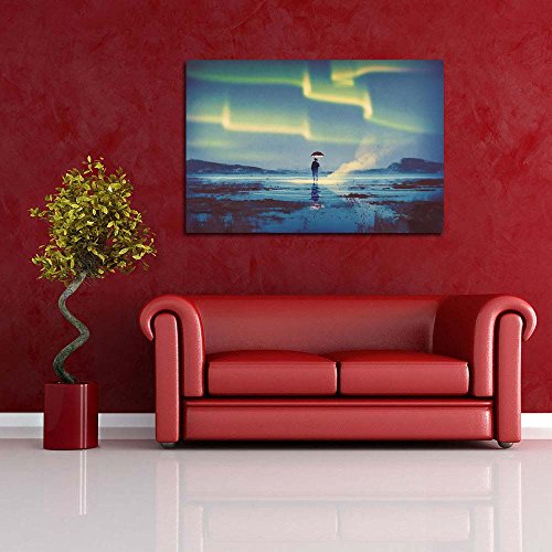 Image of Pitaara Box Northern Lights Aurora Borealis Over Man | Canvas Painting for Bedroom & Living Room | Engineered Wood Frame | 17.8 x 12 inch (45 x 30 cms)