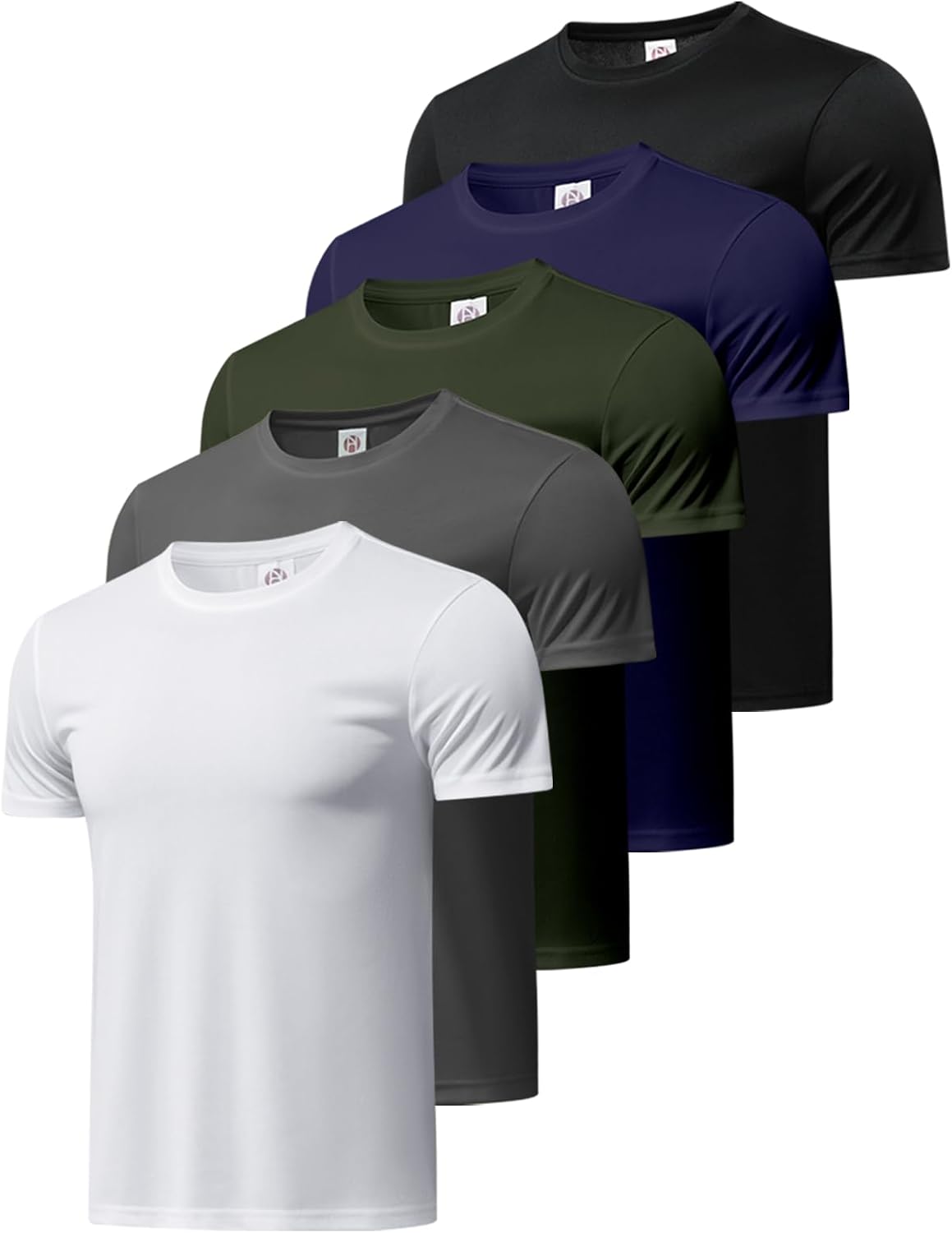 TanBridge 5 Pack Men's Athletic T Shirts Quick Dry Lightweight Short Sleeve Running Shirts for Running Workout Hiking Fishing