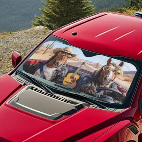 Image of Fashion Horse Windshield Sunshade Foldable Sun Shade Reflect UV Sun and Heat Keep Vehicle Cool Sun Visor Windshield Shade Universal Fit for Auto Truck Van SUV