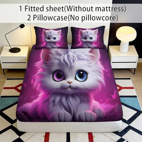 Drap housse chat 3D violet 90x200x25cm comme cadeau de maison original - 3