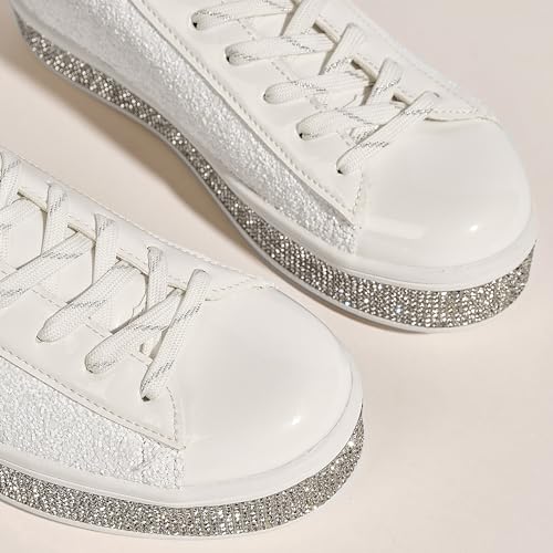 Image of UUBARIS Women's Glitter Tennis Sneakers Neon Dressy Sparkly Sneakers Rhinestone Bling Wedding Bridal Shoes Shiny Sequin Shoes