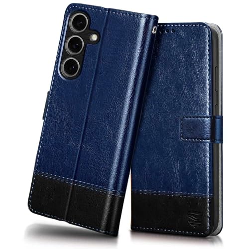 Image of FLIPPED Vegan Leather Flip Case Back Cover for Samsung Galaxy S25 Ultra 5G (Blue with Black)