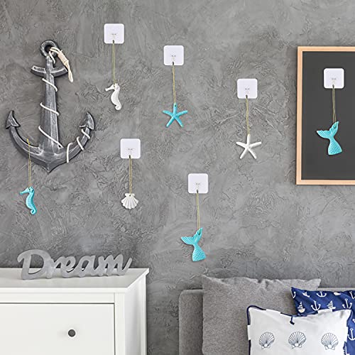 Watinc 30Pcs Ocean Themed Hanging Resin Ornament For Summer Party Decoration, Blue White Starfish Seahorse Seashells Mermaid Hanging Tag With Gold Rope For Nautical Theme Holiday Party Favor Supplies #TOP4